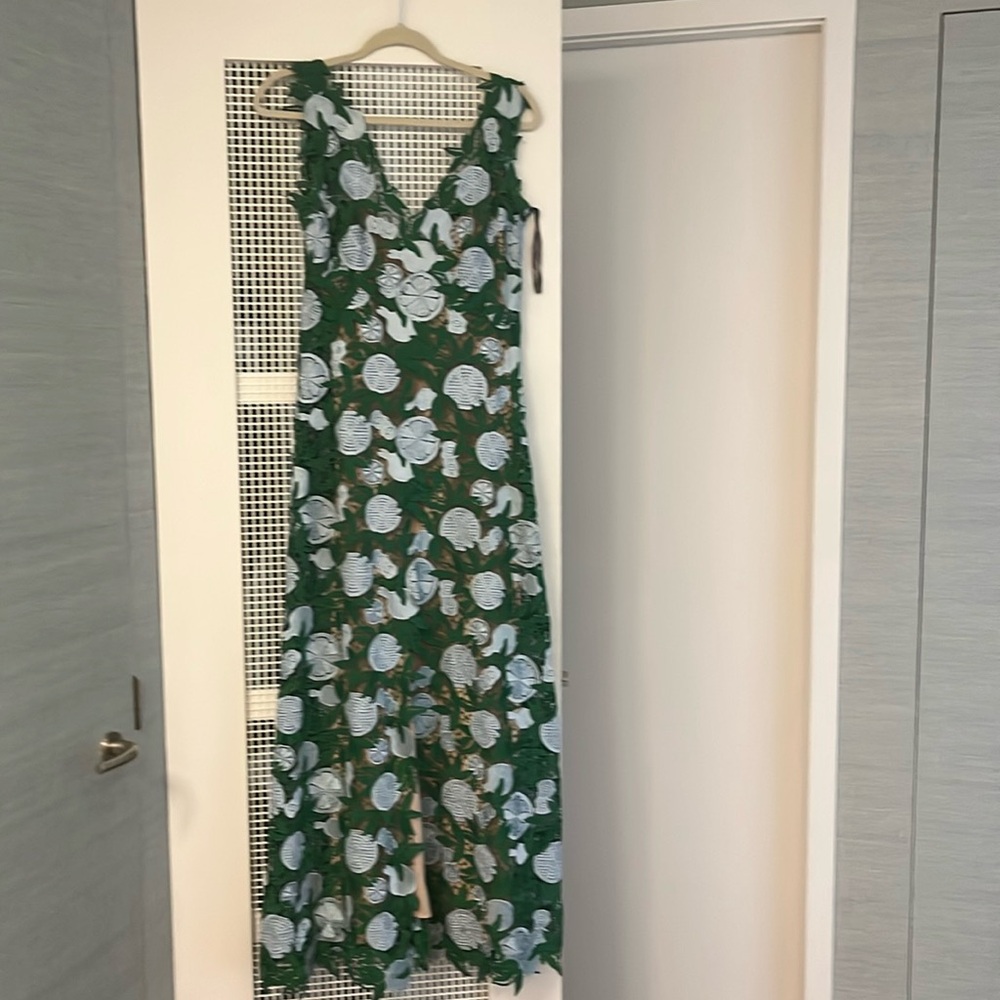 Lela Rose Green and White Floral Maxi Dress
